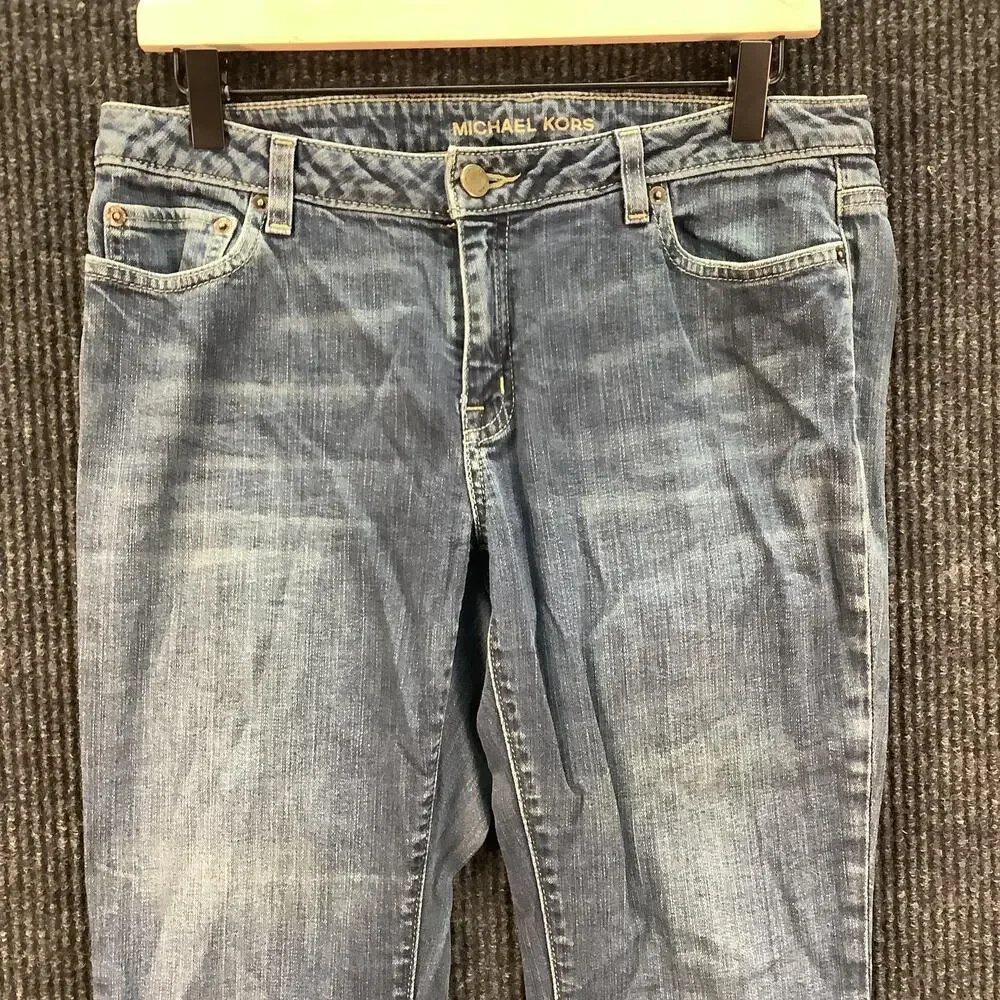 Michael Kors Jeans Womens 8 Short Blue Bootcut Stretch Denim Zip Fly Pockets